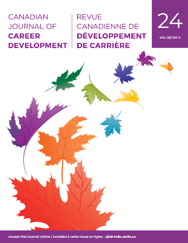 Front cover of the Canadian Journal of Career Devleopment Volume 23, issue 2