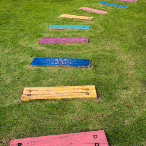 path made out of multicolored wooden boards