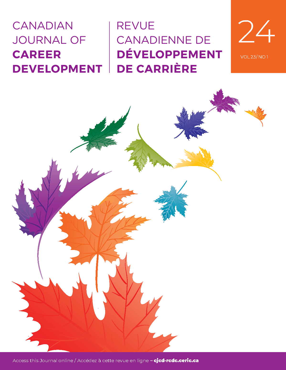 Front cover of the Canadian Journal of Career Development. Issue 23, volume 1