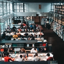 University students studying in a libarary 