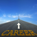 Road going into the horizon with the word Career at the front and an arrow pointing forward.
